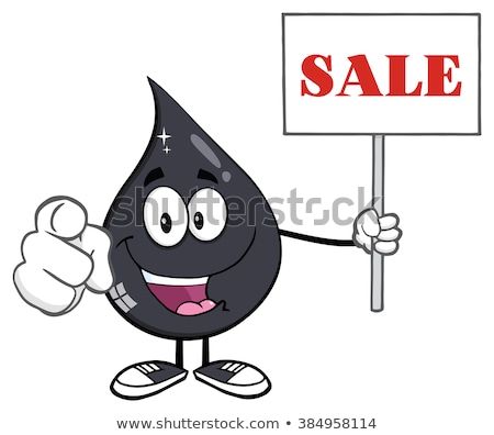 Сток-фото: Petroleum Or Oil Drop Cartoon Character Holding And Pointing To A Blank Sign