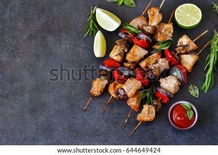 Stock fotó: Grilled Chicken Skewers With Fresh Salad