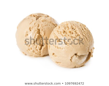 Stockfoto: Creme Brulee Beige Creamy Ice Cream Scoop Isolated On White Background Closeup Texture