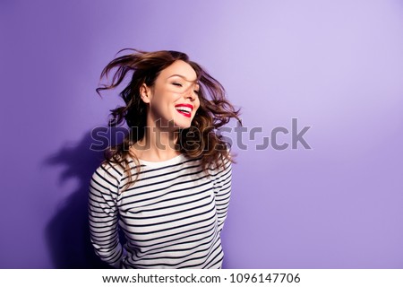 Stok fotoğraf: Beautiful Woman Red Lips Fly Hair