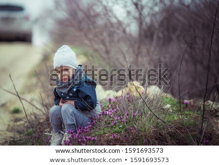 Stock photo: Boy Child 4 5 Years Old In A Gray Cap On A Forest Road