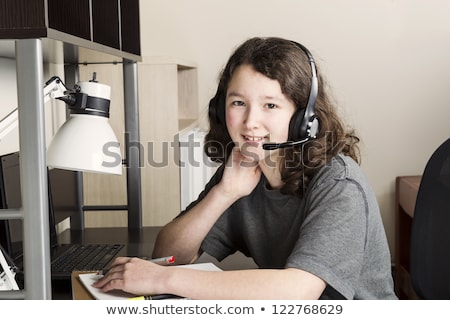 Confident Teen Girl Studying At Her Desk Stock foto © tab62