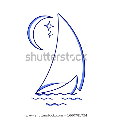 Stock fotó: Sailing Ship In The Waves Against The Moon Icon In Line Art Style Travel Transportation