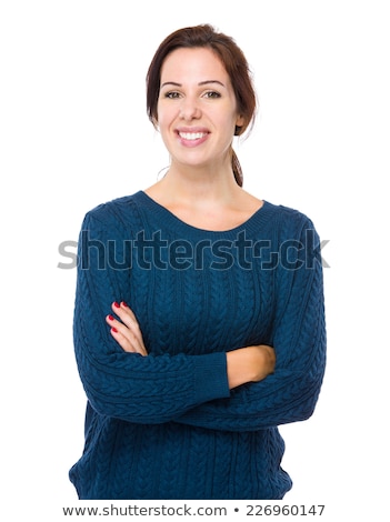 [[stock_photo]]: Smiling Middle Aged Woman Wearing Blue Cardigan