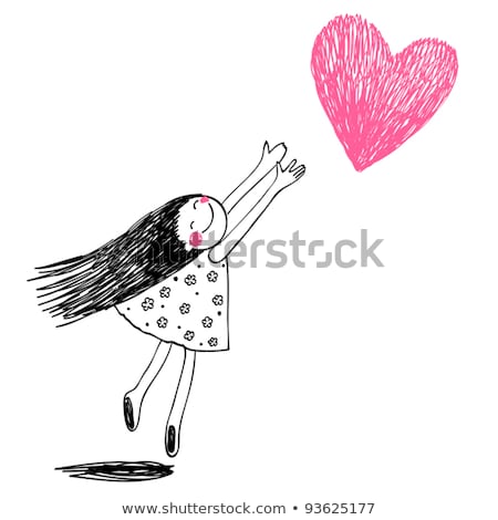 Stock photo: Funny Girl With Hearts Doodle Cartoon Character