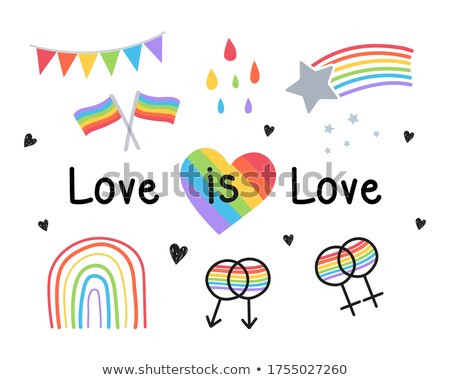 Foto d'archivio: Gay And Lesbian Couples Rainbow Flag With Hands Icons Set