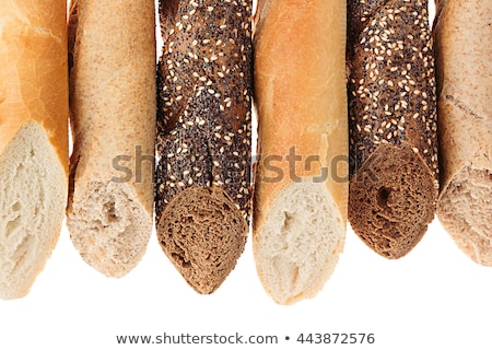 Foto stock: Cut Baguette Bread Of Different Varieties On A White Background Rye Wheat And Whole Grain Bread I