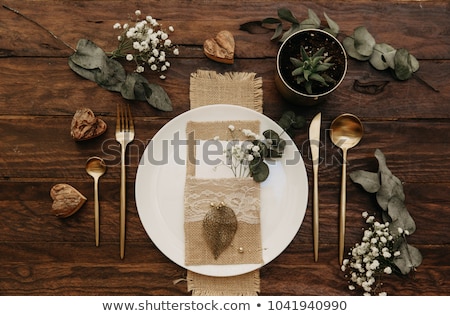 Stock photo: Details On Wedding Table Setting Decorated In Rustic Style Wed