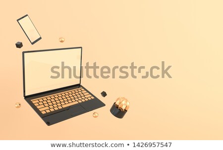 Stock fotó: Black Table With Modern Computer 3d Rendering