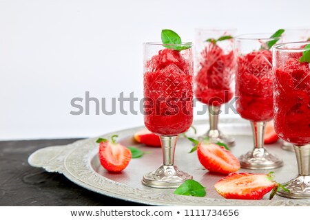 [[stock_photo]]: Summer Refreshing Strawberry Sorbet Slush Granita Drink In Serving Glasses On Silver Tray