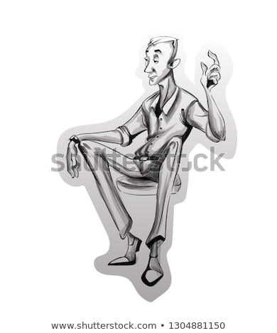 Foto stock: Man Sitting On A Chair Vector Sketch Idea Concept Storyboard Cartoon Character Illustrations