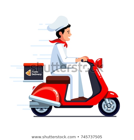 Foto stock: Delivery Chef Scooter Moped Cartoon Takeout Man