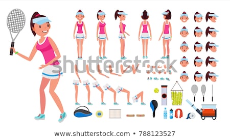 Stok fotoğraf: Cartoon Girl Tennis