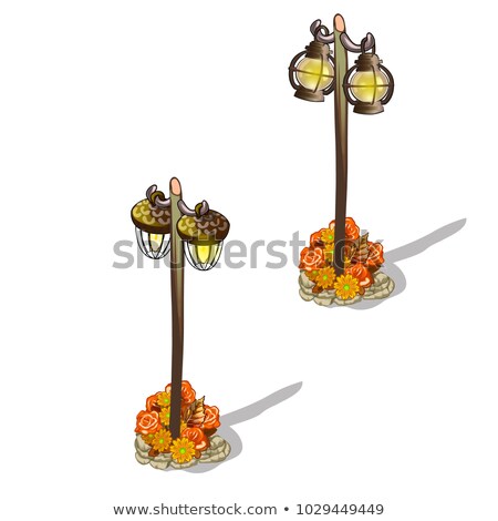 Stock fotó: Vintage Street Lights Decorated With Buds Of Orange Flowers Isolated On White Background The Idea O