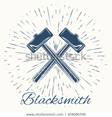 Stock photo: Hammer And Vintage Sun Burst Frame Blacksmith Emblem