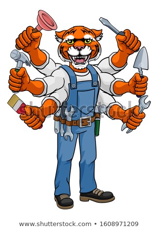 Stock photo: Tiger Multitasking Handyman Holding Tools