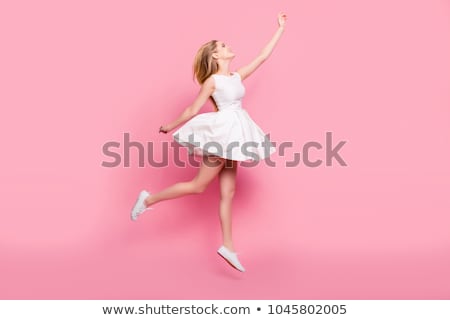 Stok fotoğraf: Young Woman In Pink Romantic Dress Isolated On White