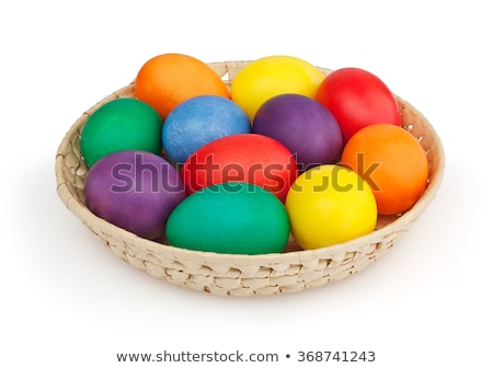 Foto d'archivio: Close Up Of Colored Easter Eggs On Plate