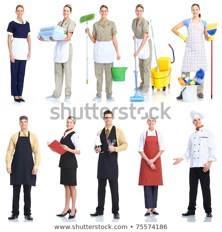 Foto stock: Woman In Apron Holding Cleaning Brush