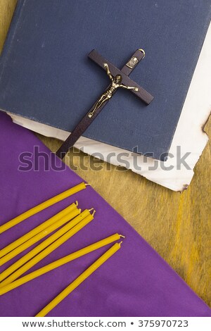 Stock foto: Thin Candles On Purple Cloth Used In Religion