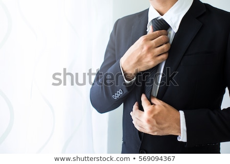 Stockfoto: Portrait Of Young Businessman Adjusting Necktie