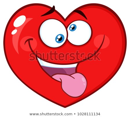Stockfoto: Silly Red Heart Cartoon Emoji Face Character With Expression
