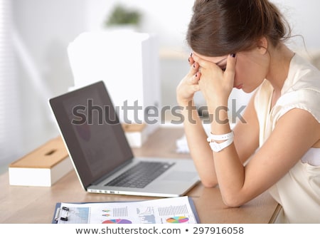 Stockfoto: Young Tired Woman Face Palm Working On Laptop