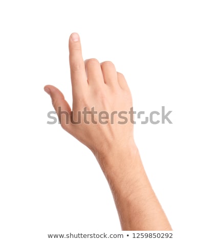 Foto stock: Man Hand Pointing On Touch Pad Screen