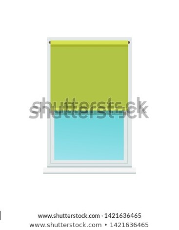 Сток-фото: Plastic Window And Stylish Textile Green Jalousie