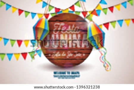 Zdjęcia stock: Festa Junina Illustration With Party Flags And Paper Lantern On Vintage Wood Background Vector Braz