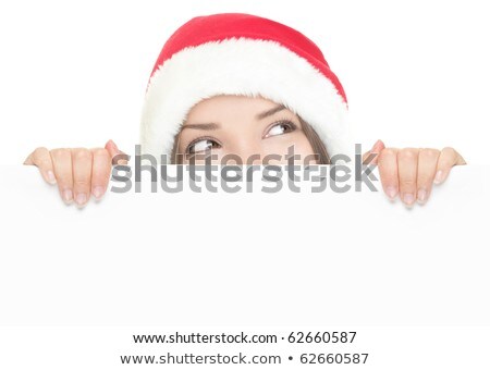 Christmas Girl With Red Placard On White Stockfoto © Ariwasabi