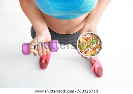 ストックフォト: Oat Meal And Dumbbell