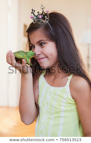 Stock fotó: Girl Wearing Crown Playing With Toy Frog