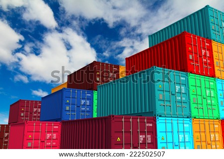 Stockfoto: Multitiered Of Colorful Containers On Sky Background
