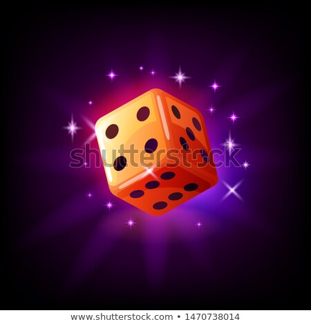 Orange Game Dice In Flight With Sparkles Slot Icon For Online Casino Or Mobile Game Vector Illustra Zdjęcia stock © MarySan