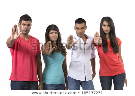 Stock fotó: Asian Young Woman Making Stop Gesture And Showing Stop