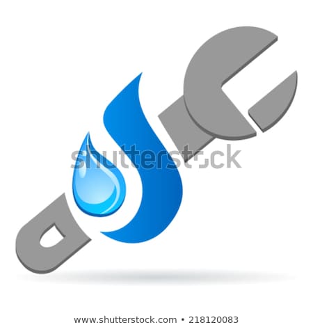 Foto d'archivio: Adjustable Wrench And Water Drop - Pipe Plumber Icon