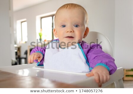 Stok fotoğraf: Little Toddler Girl On Red Bar Stool