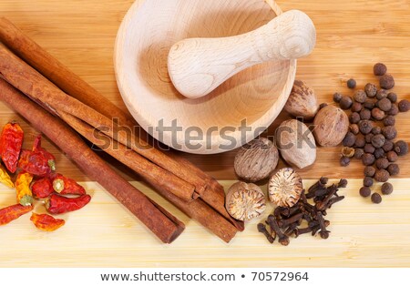 Stock foto: Organic Nutmeg Seed Myristica Fragrans In Mortar