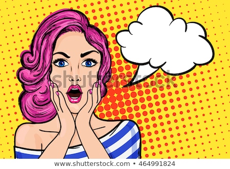 Foto stock: Surprised Pop Art Woman Comic Woman With Speech Bubble Pin