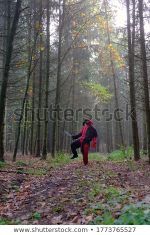 [[stock_photo]]: Scary Evil Clown With A Knife In The Woods