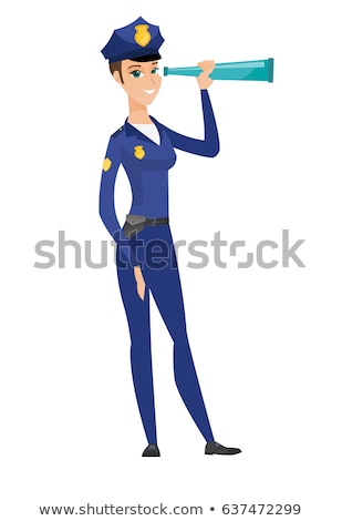 Stock photo: Young Policeman Monitoring Safety With A Spyglass