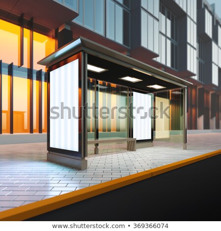 Modern Bus Stop With Blank Billboard At Night 3d Rendering Imagine de stoc © nav