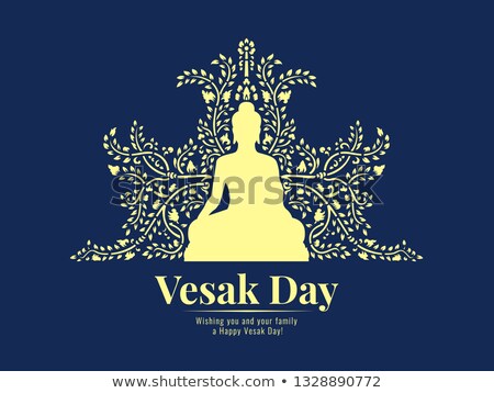 ストックフォト: Vesak Day Card Of Gold Buddha And Paper Flowers