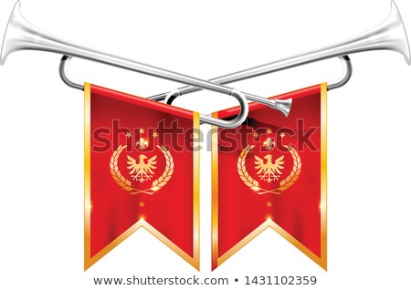 Stockfoto: Two Crossed Royal Trumpets Silver Horn Triumph And Fanfare