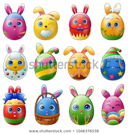 Foto d'archivio: Happy Easter Eggs Emoticons Emoji Set Greeting Card