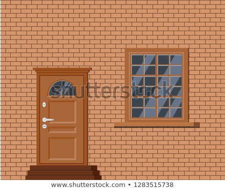 Сток-фото: Flat Illustration Of Facade Doors With Stairs