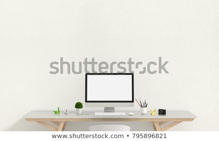 Foto stock: Workplace With Blank Screen On A Wooden Table 3d Rendering