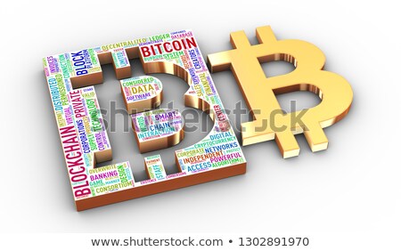 Foto d'archivio: 3d Golden Bitcoin Symbol Chainblock Wordcloud Tags