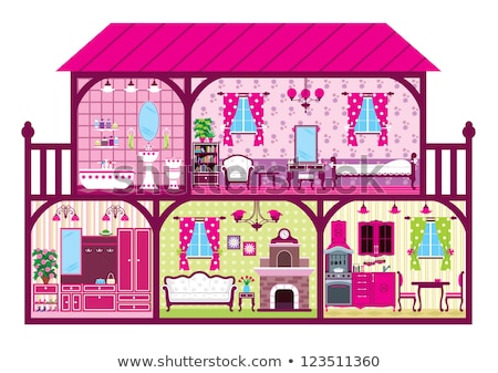 Zdjęcia stock: Room In Pink With Fireplace And Furniture Vector